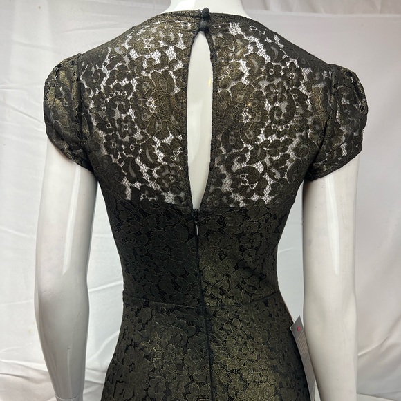 Bebe NWT $169 Women's 2 Gold Scallop Lace Metallic Sheath Cocktail Party Dress - Picture 4 of 11